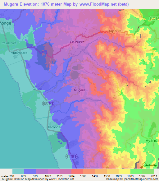 Mugara,Burundi Elevation Map