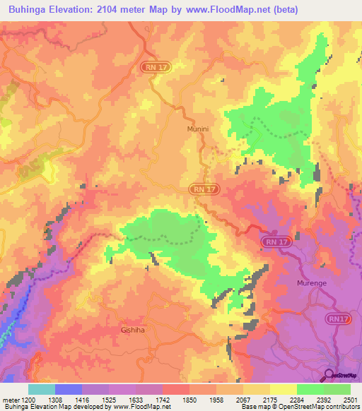 Buhinga,Burundi Elevation Map