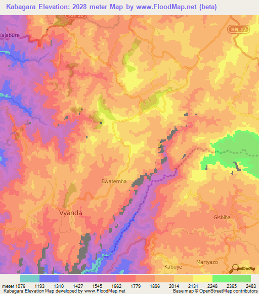 Kabagara,Burundi Elevation Map