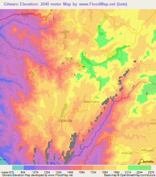 Gitwaro,Burundi Elevation Map