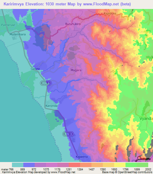 Karirimvya,Burundi Elevation Map