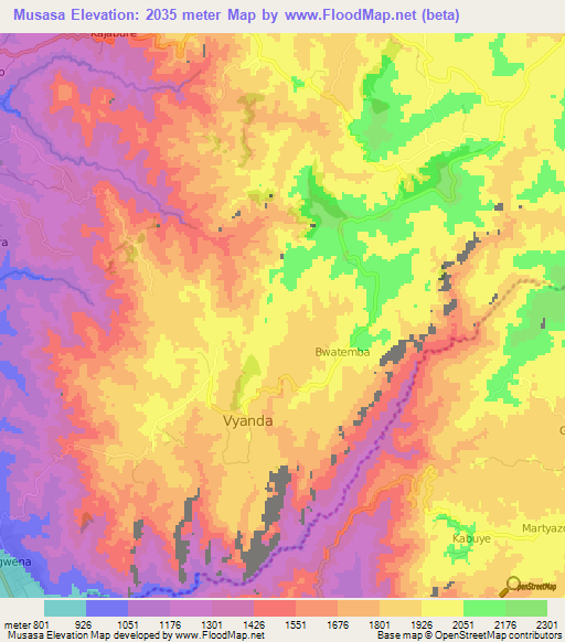 Musasa,Burundi Elevation Map