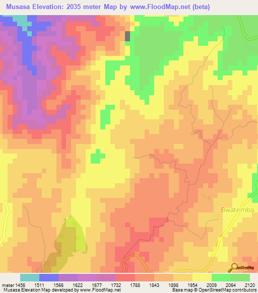 Musasa,Burundi Elevation Map