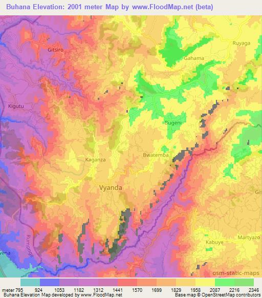 Buhana,Burundi Elevation Map