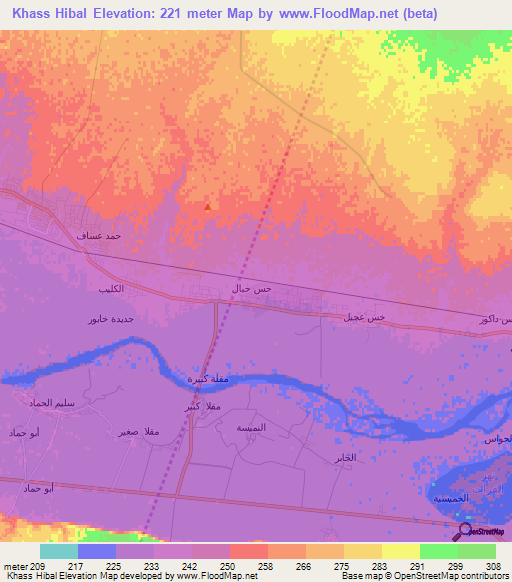 Khass Hibal,Syria Elevation Map