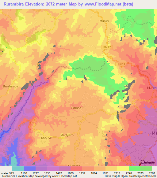 Rurambira,Burundi Elevation Map