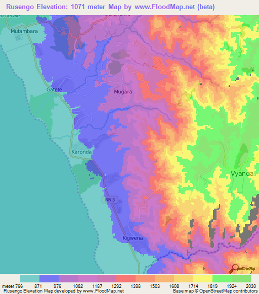Rusengo,Burundi Elevation Map