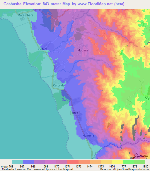 Gashasha,Burundi Elevation Map