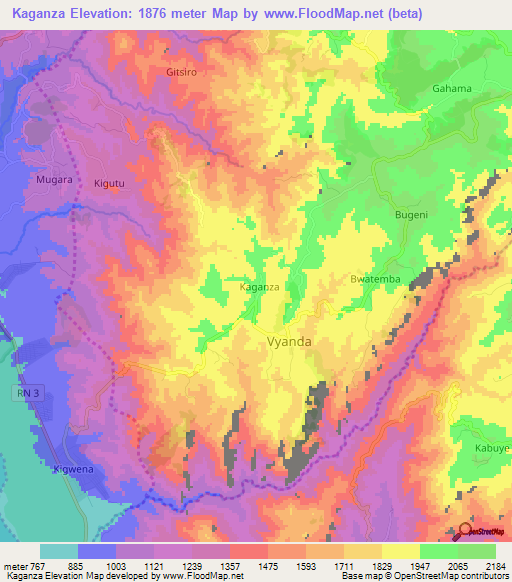 Kaganza,Burundi Elevation Map