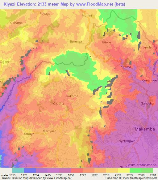 Kiyazi,Burundi Elevation Map