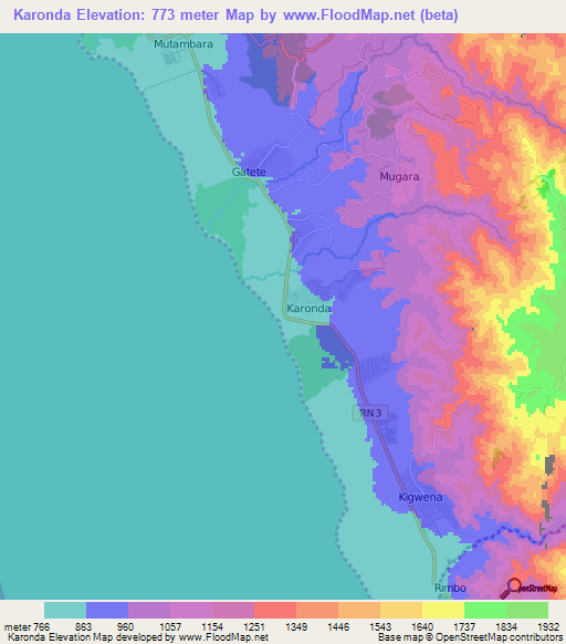 Karonda,Burundi Elevation Map