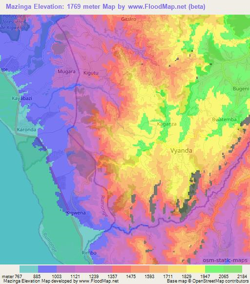 Mazinga,Burundi Elevation Map