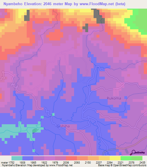 Nyambeho,Burundi Elevation Map