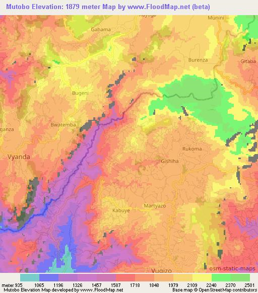 Mutobo,Burundi Elevation Map
