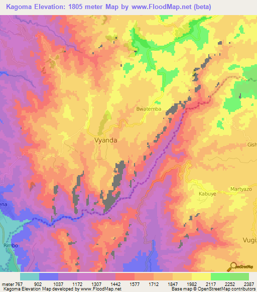 Kagoma,Burundi Elevation Map
