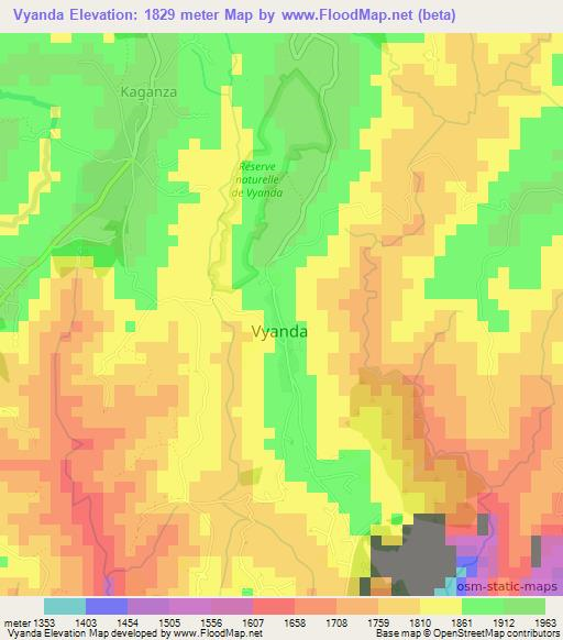 Vyanda,Burundi Elevation Map