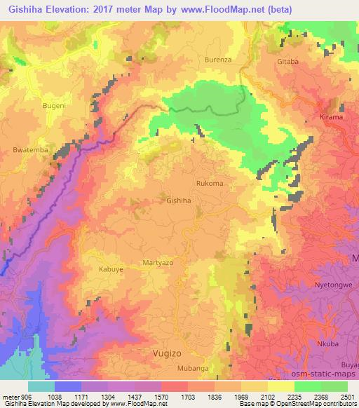Gishiha,Burundi Elevation Map