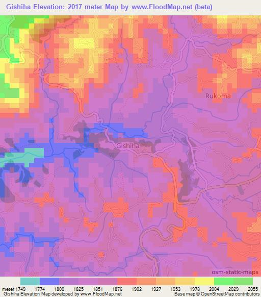 Gishiha,Burundi Elevation Map