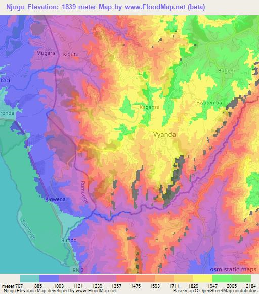 Njugu,Burundi Elevation Map