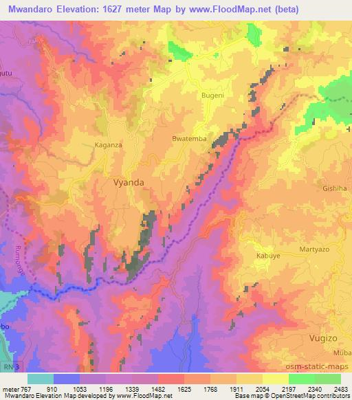 Mwandaro,Burundi Elevation Map