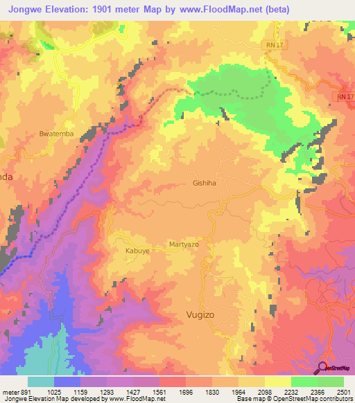 Jongwe,Burundi Elevation Map