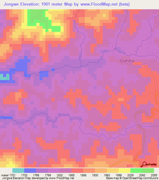 Jongwe,Burundi Elevation Map
