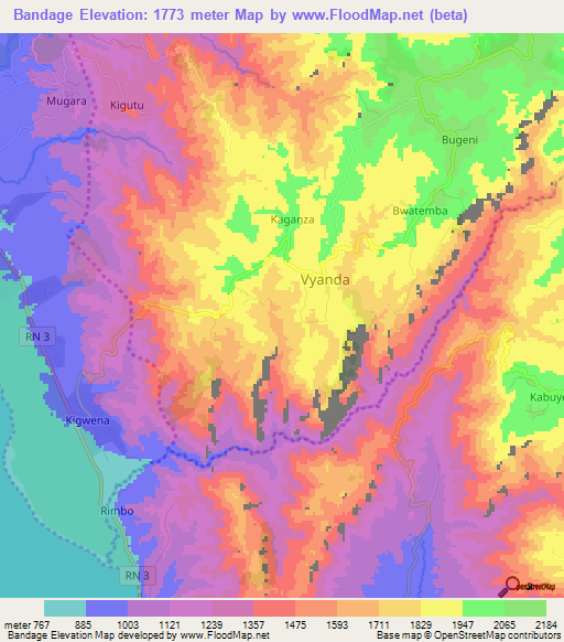 Bandage,Burundi Elevation Map