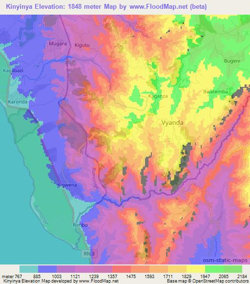 Kinyinya,Burundi Elevation Map
