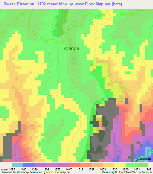 Rweza,Burundi Elevation Map