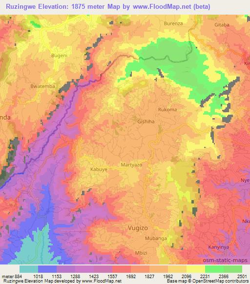 Ruzingwe,Burundi Elevation Map