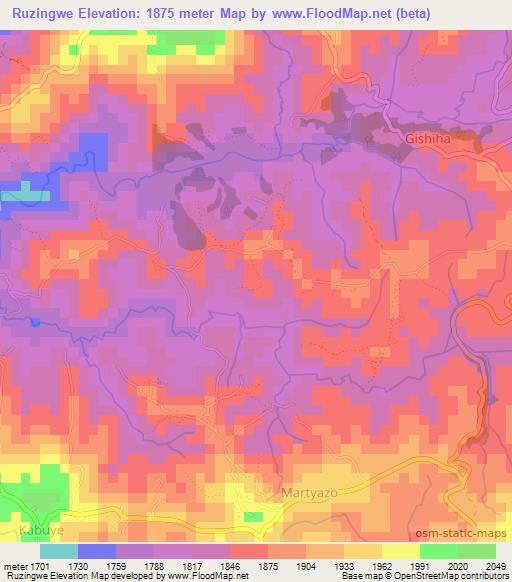 Ruzingwe,Burundi Elevation Map