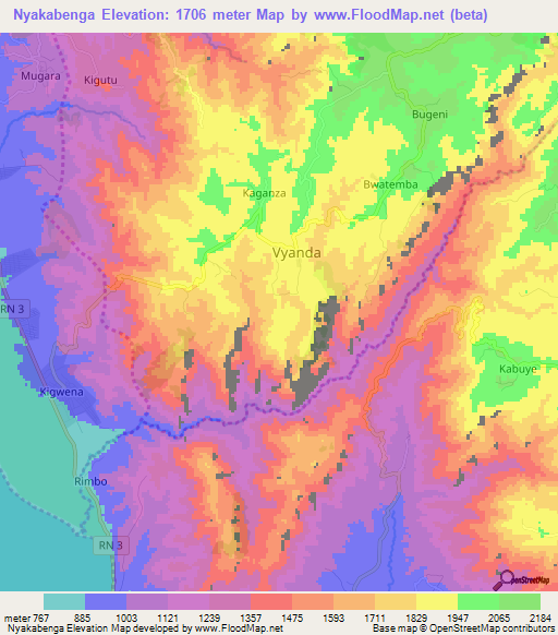 Nyakabenga,Burundi Elevation Map