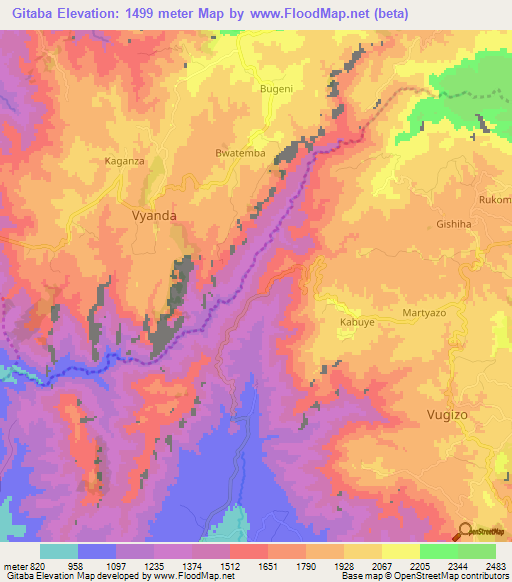 Gitaba,Burundi Elevation Map