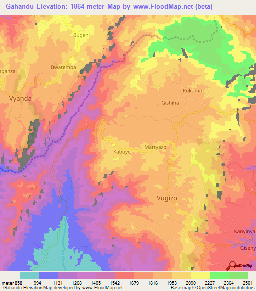 Gahandu,Burundi Elevation Map