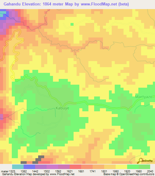 Gahandu,Burundi Elevation Map