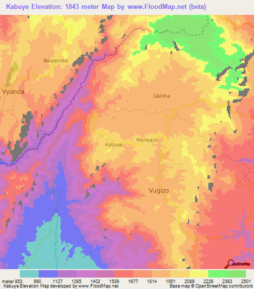 Kabuye,Burundi Elevation Map