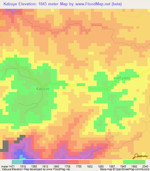 Kabuye,Burundi Elevation Map