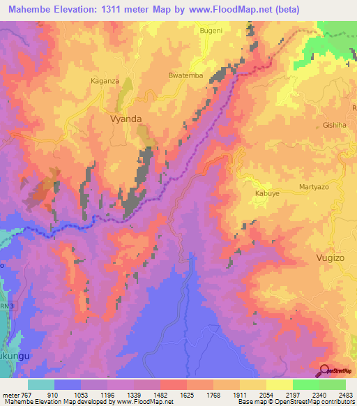 Mahembe,Burundi Elevation Map