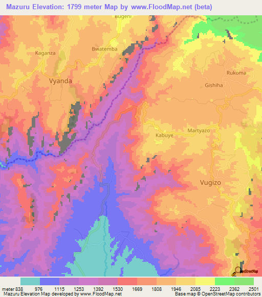Mazuru,Burundi Elevation Map