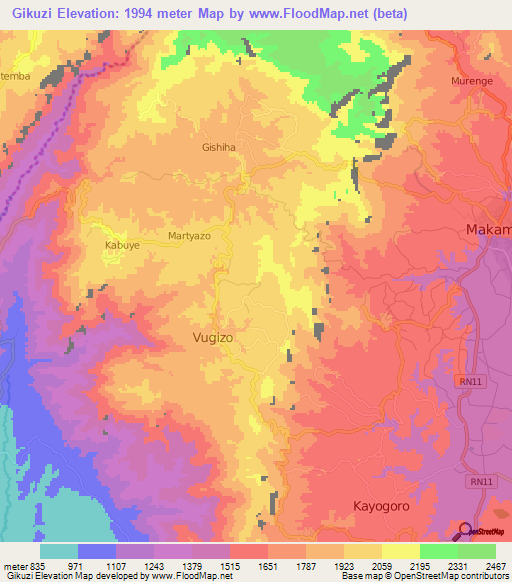 Gikuzi,Burundi Elevation Map