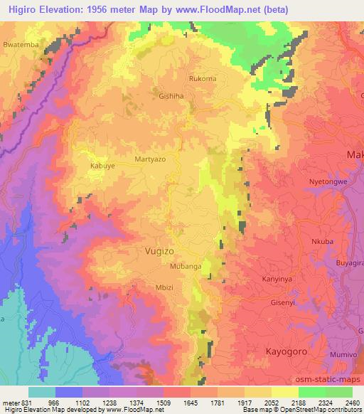 Higiro,Burundi Elevation Map