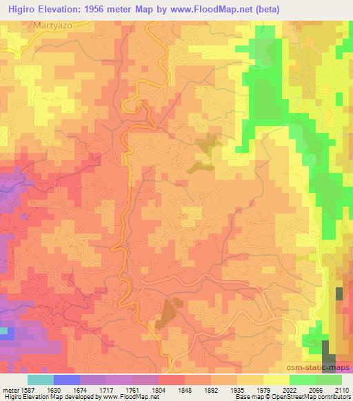 Higiro,Burundi Elevation Map