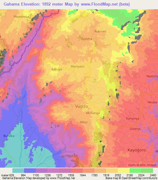 Gahama,Burundi Elevation Map