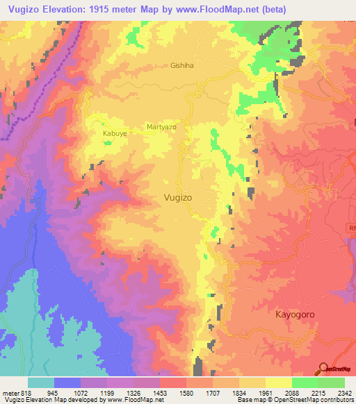 Vugizo,Burundi Elevation Map