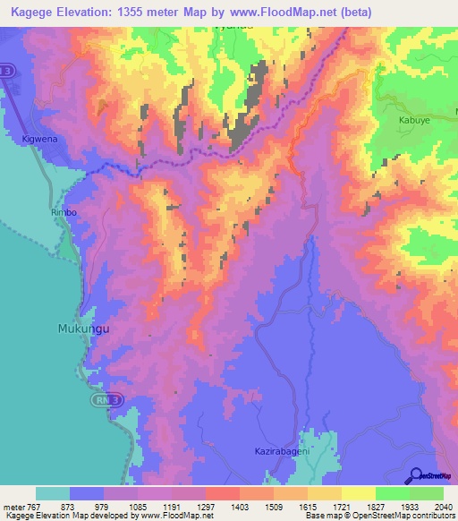 Kagege,Burundi Elevation Map