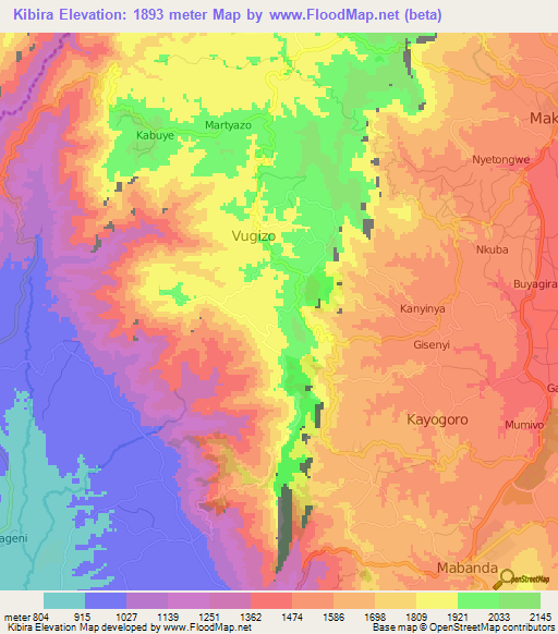 Kibira,Burundi Elevation Map