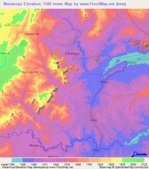 Maramvya,Burundi Elevation Map