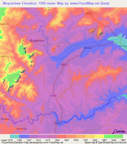 Muyombwe,Burundi Elevation Map