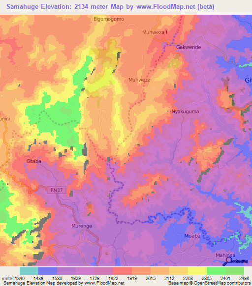 Samahuge,Burundi Elevation Map