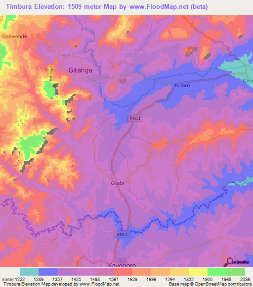 Timbura,Burundi Elevation Map
